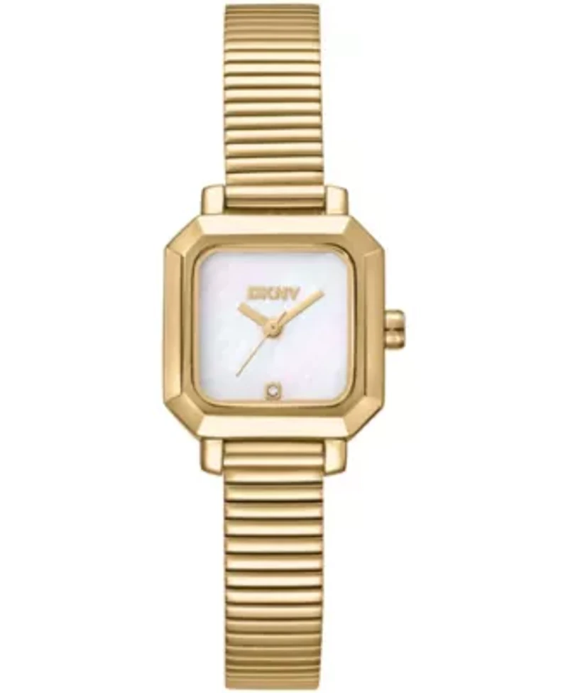 DKNY Women's White MOP Dial Gold-Tone Stainless Steel Tubogas Bracelet Watch 22mm 30M