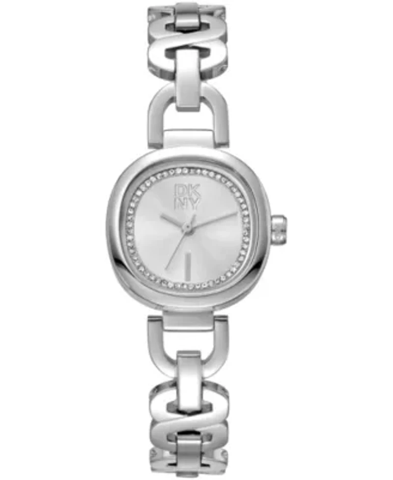 DKNY Women's Silver Crystal Accented Dial Stainless Steel Open Link Bracelet 24mm 50M