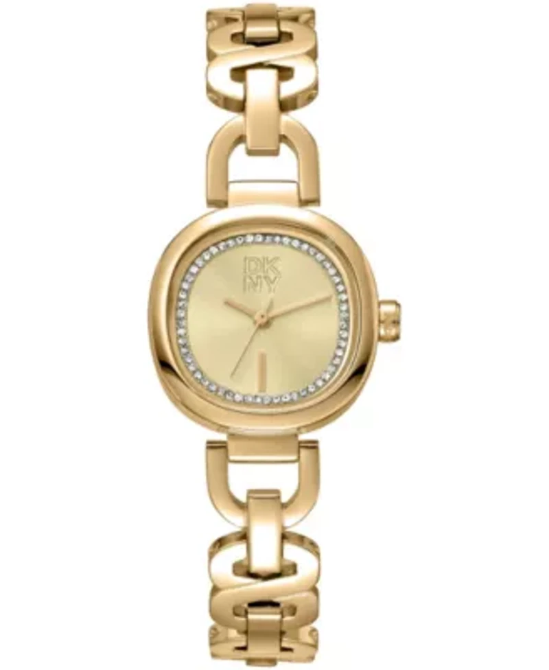 DKNY Women's Chamoagne Crystal Accented Dial Gold-Tone Stainless Steel Open Link Bracelet Watch 24mm 50M