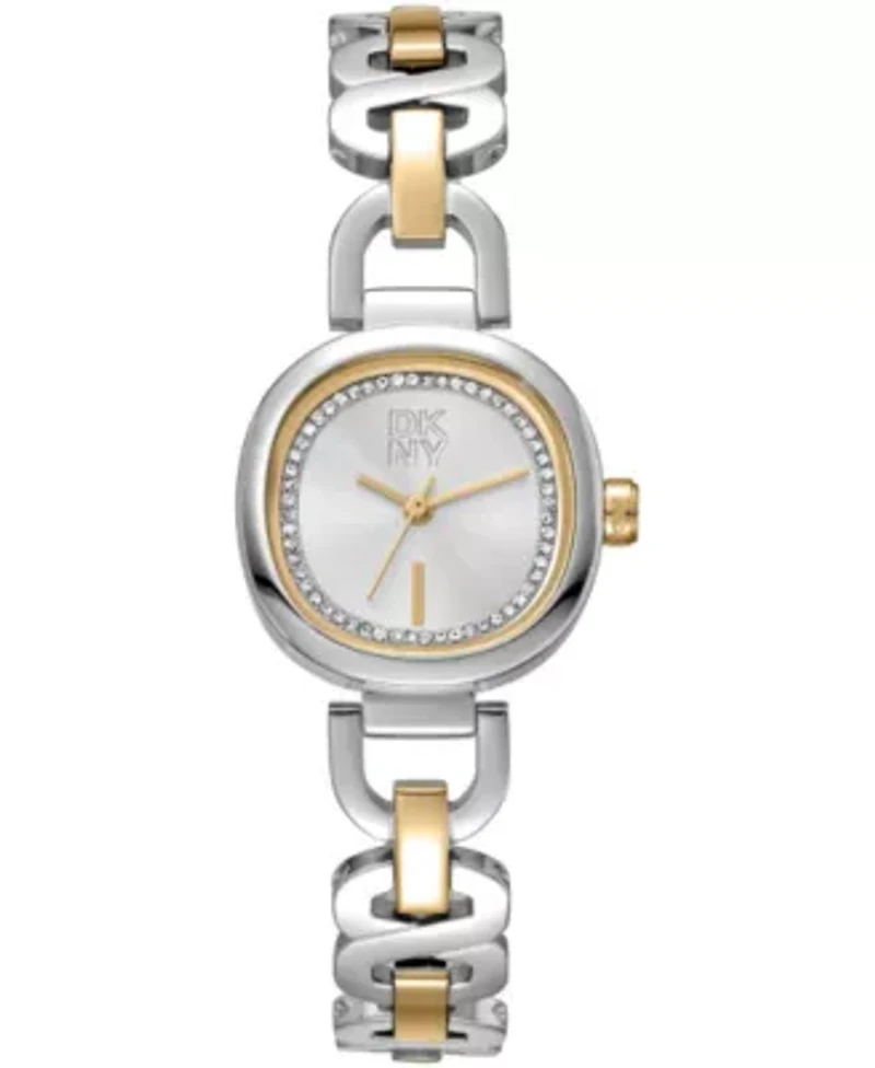 DKNY Women's Silver Crystal Accented Dial Stainless Steel Open Link Bracelet Watch 24mm 50M