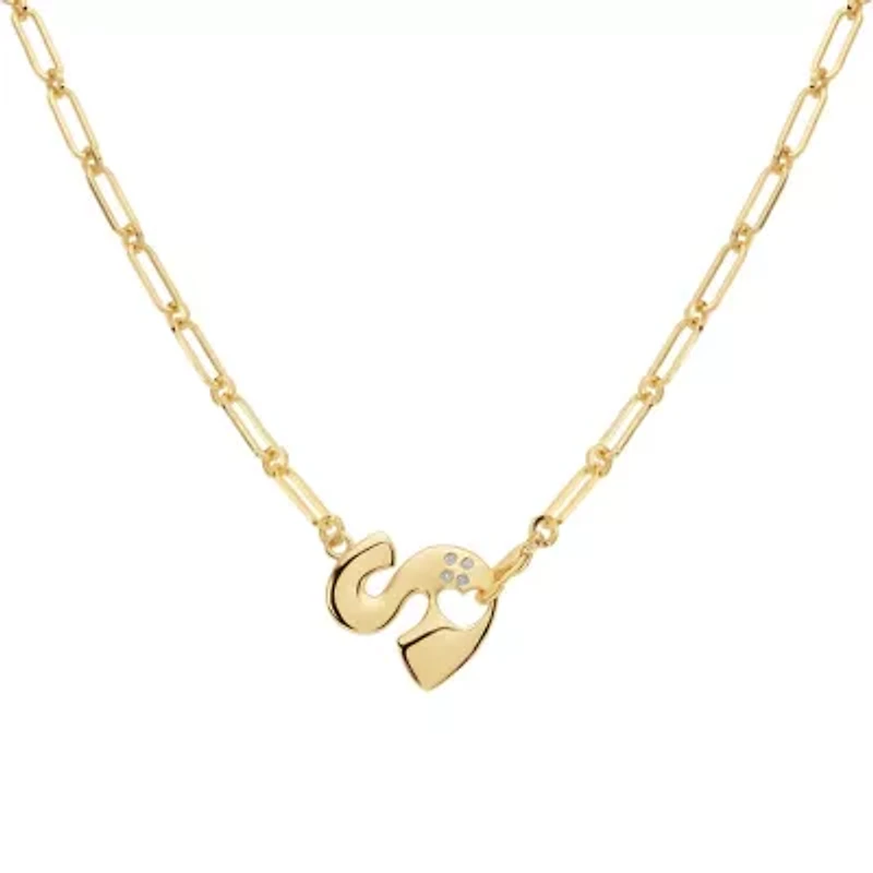 Gold Plated 18" Cubic Zirconia Initial Chunky Chain Necklace