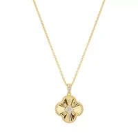 Gold Plated 16" + 2" Cubic Zirconia Clover Necklace
