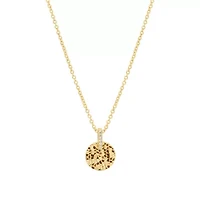 Gold Plated 16" + 2" Cubic Zirconia Pebbled Disc Necklace