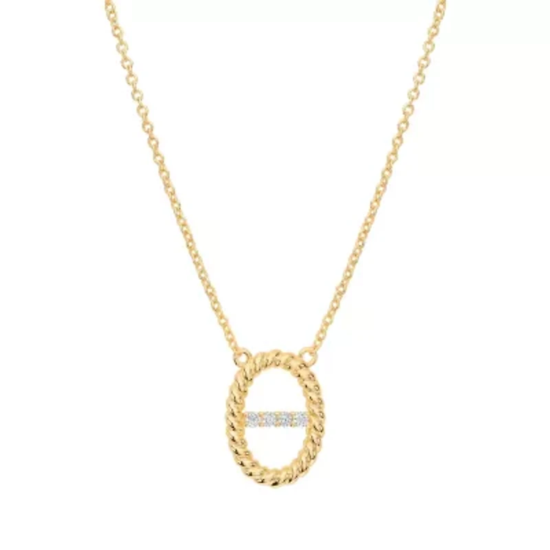Gold Plated 16" +2" Ribbed Oval Cubic Zirconia Bar Necklace