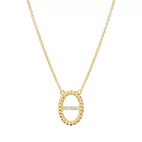 Gold Plated 16" +2" Ribbed Oval Cubic Zirconia Bar Necklace