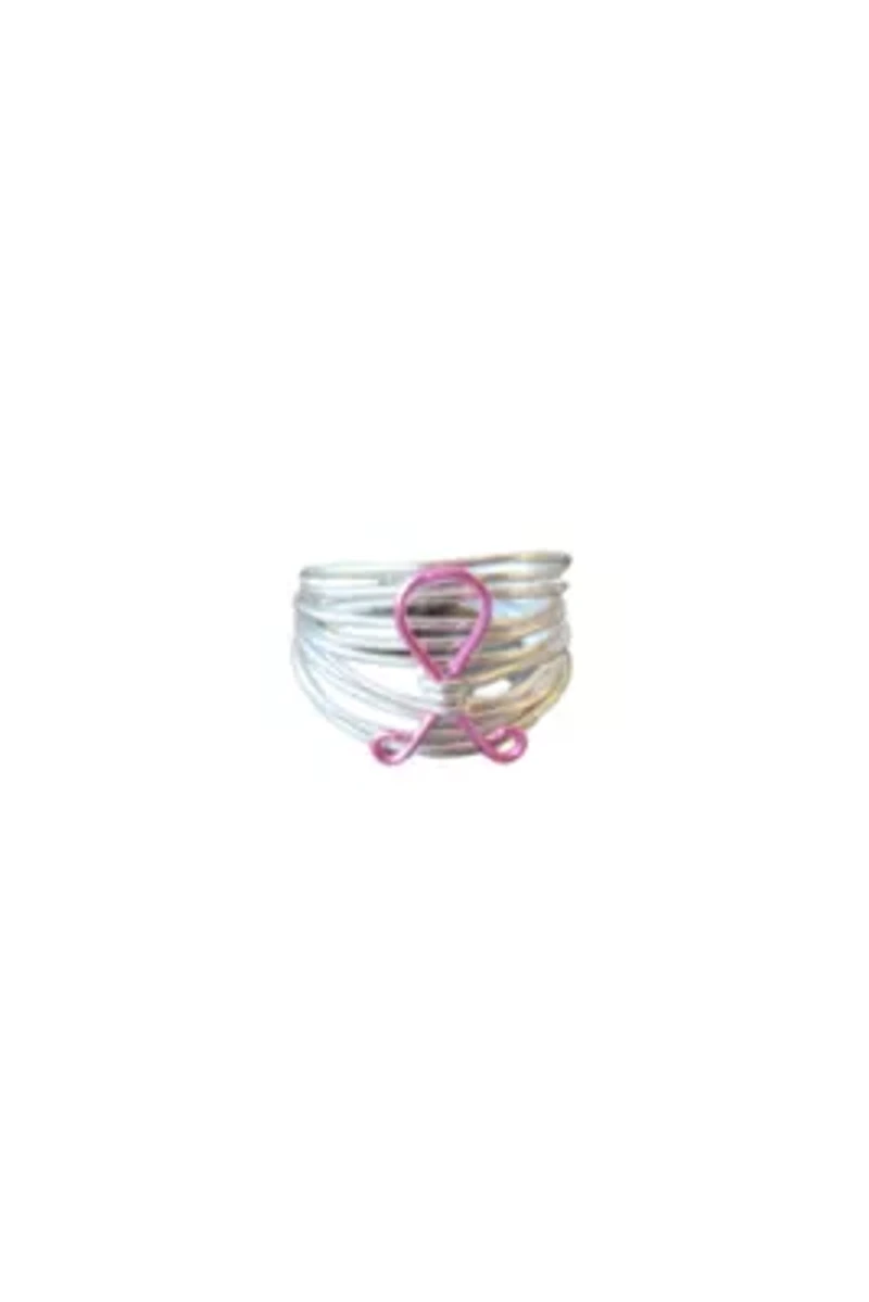 Marcia Wire Wrap Ring Silver With Breast Cancer Ribbon