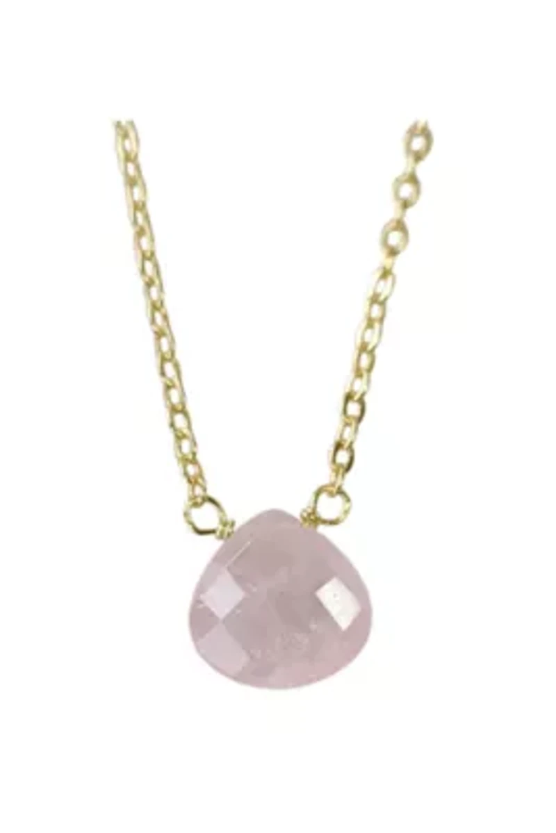 Stephanie Delicate Drop Necklace In Silver Rose Quartz