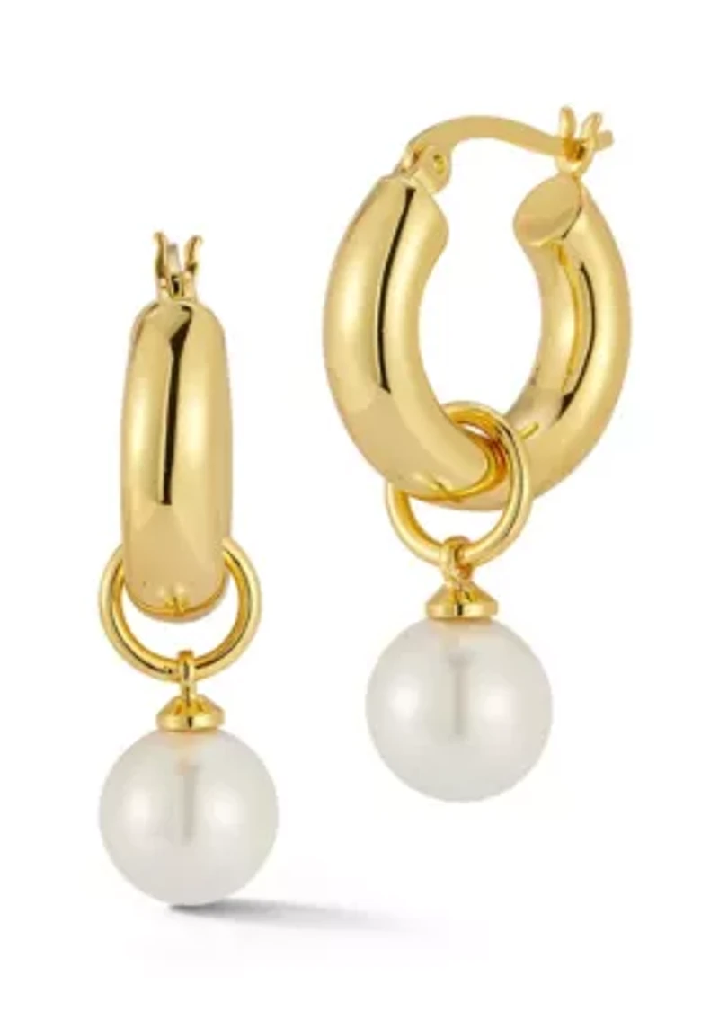 Pearl Charm Bold Hoop Earrings