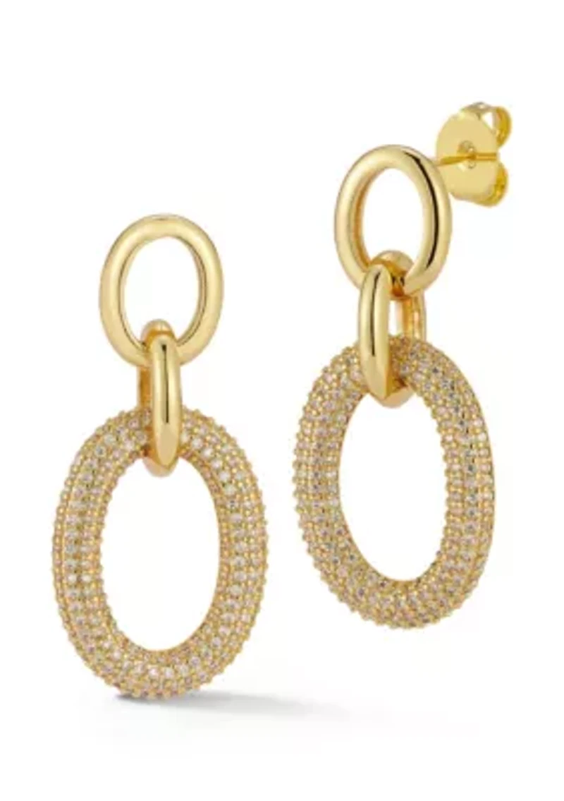 Pave Oval Link Dangle Earrings