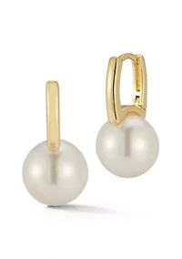 Pearl Station Huggie Hoop Earrings