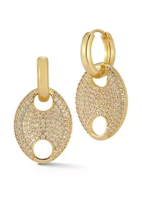 Pave Mariner Link Drop Huggie Hoop Earrings