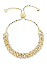 Sterling Silver Cubic Zirconia Curb Link Adjustable Bracelet