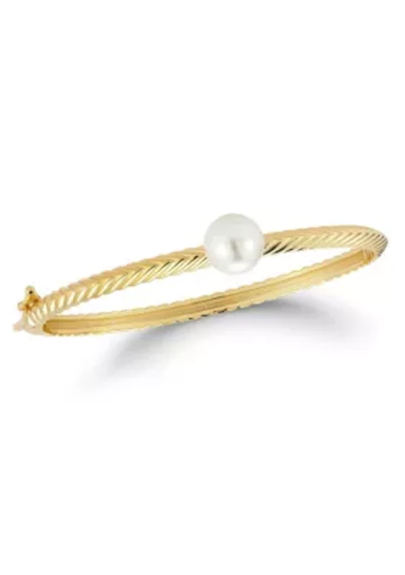 Sterling Silver Fluted Pearl Bangle Bracelet