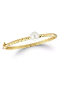 Sterling Silver Fluted Pearl Bangle Bracelet