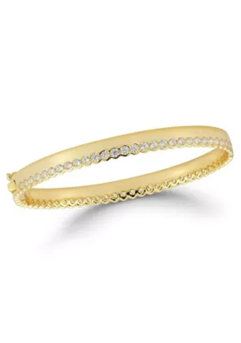 Sterling Silver Half Pave Bangle Bracelet