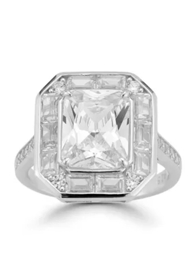 Sterling Silver Radiant Cut Cubic Zirconia Cocktail Ring