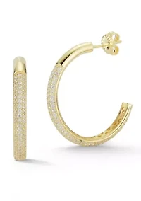 Sterling Silver Half Pave Hoop Earrings