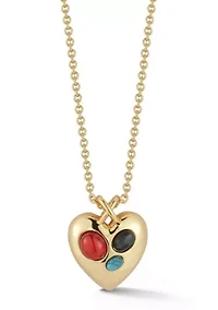 Synthethic Gemstone Puffed Heart Necklace