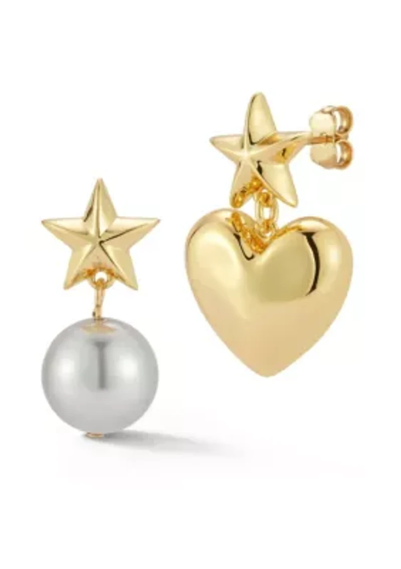 Polished Heart and Pearl Drop Earrings