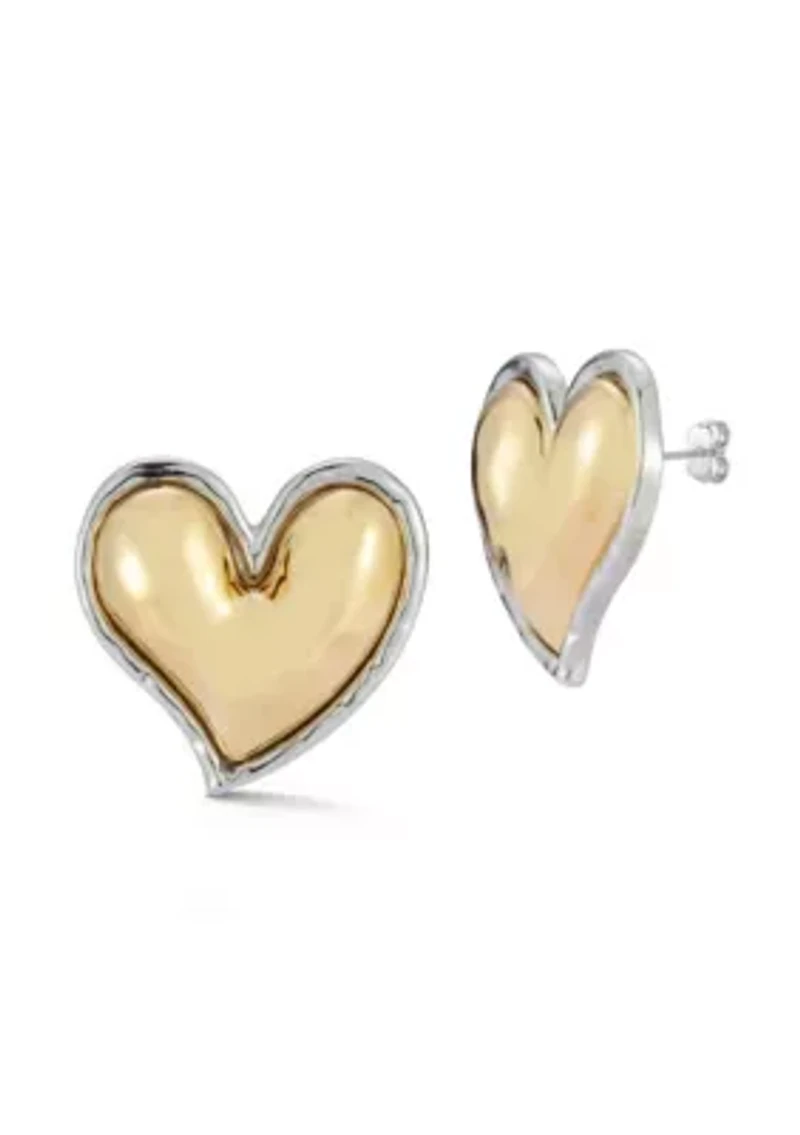 Two Tone Heart Stud Earrings