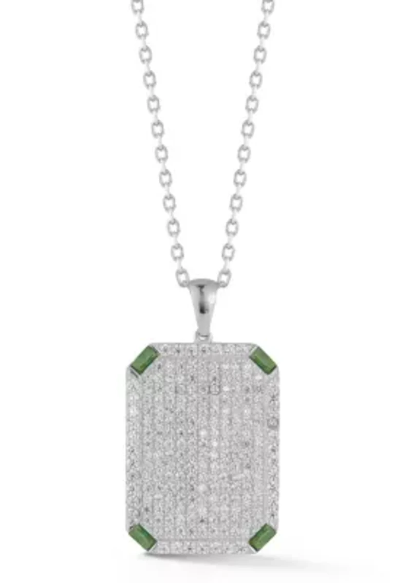 Sterling Silver Pave Tag Pendant Necklace