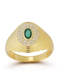 Sterling Silver Cubic Zirconia Oval Signet Ring