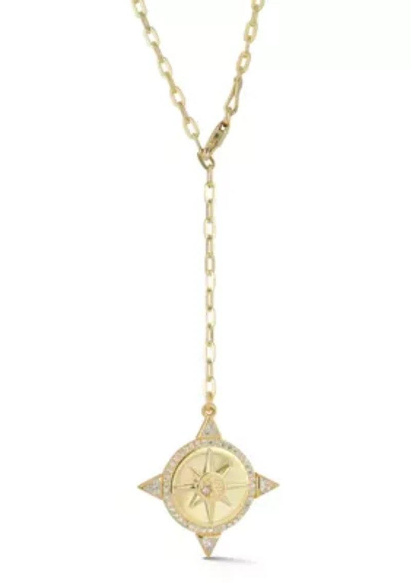 Sterling Silver Cubic Zirconia Compass Lariat Necklace