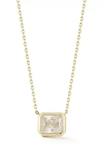 Sterling Silver Rectangle Solitaire Necklace with Cubic Zirconia