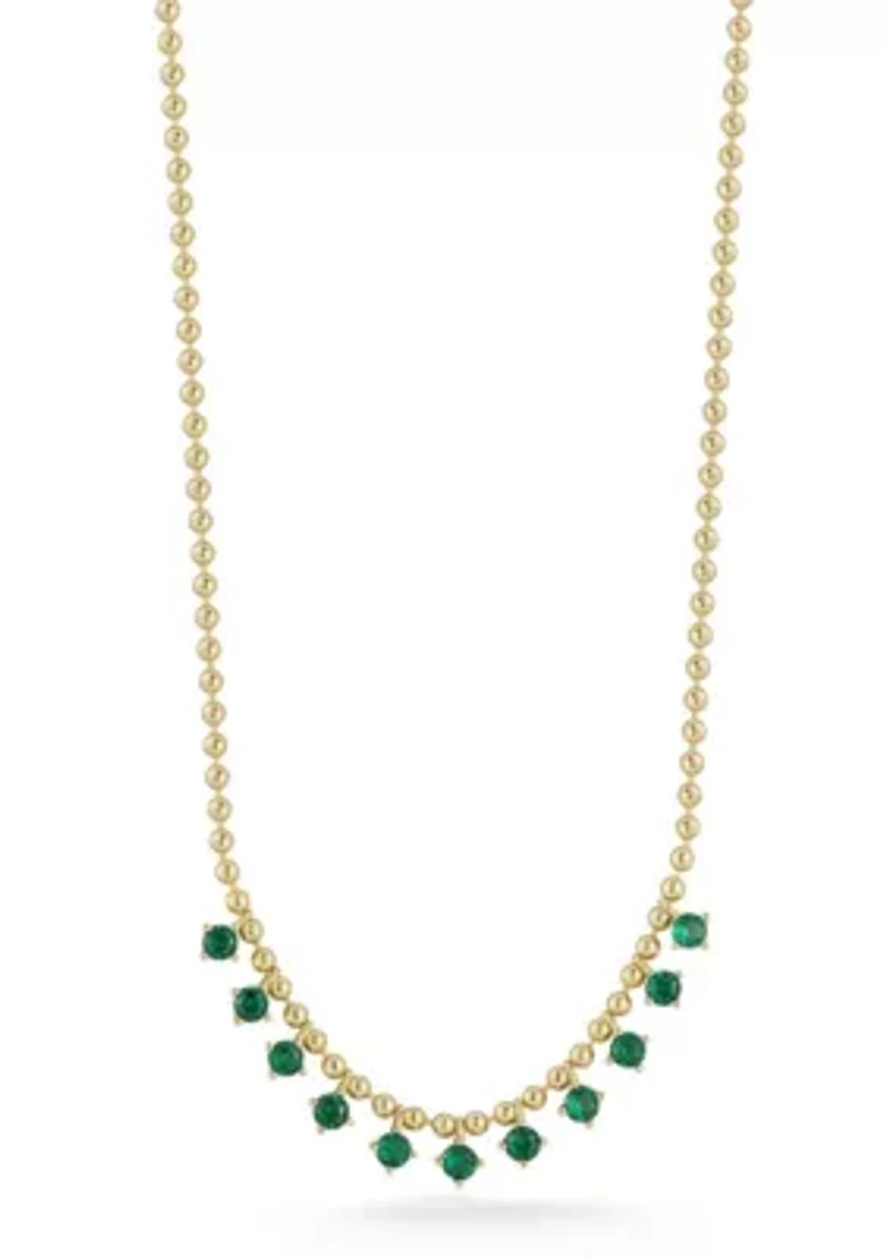 Sterling Silver Charm Bead Chain Necklace with Cubic Zirconia