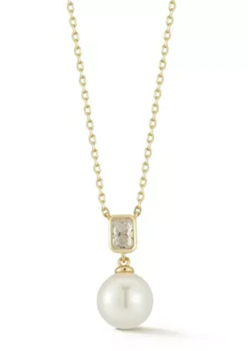 Sterling Silver Freshwater Pearl and Cubic Zirconia Pendant Necklace