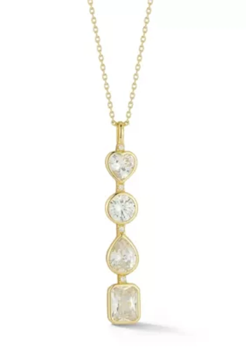 Sterling Silver Mixed Shape Cubic Zirconia Bar Lariat Necklace