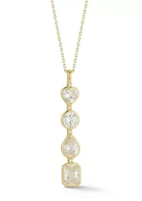 Sterling Silver Mixed Shape Cubic Zirconia Bar Lariat Necklace