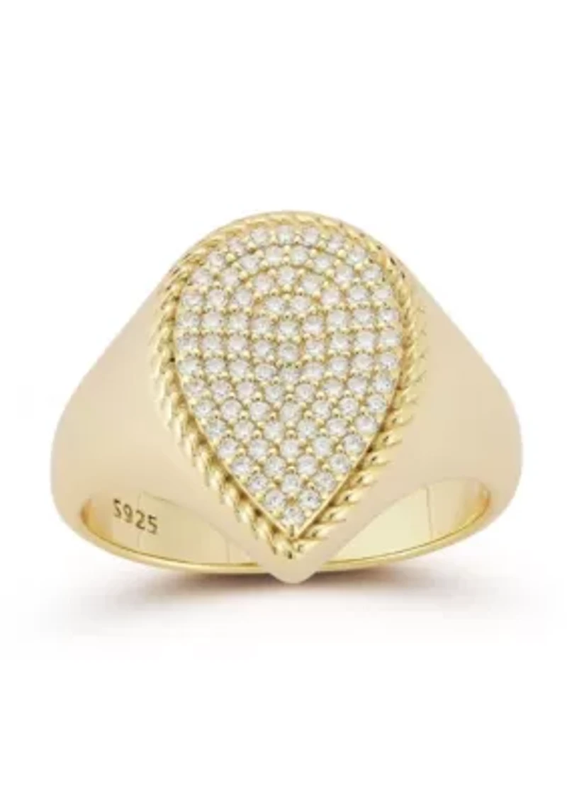 Sterling Silver Pave Pear Shaped Signet Ring