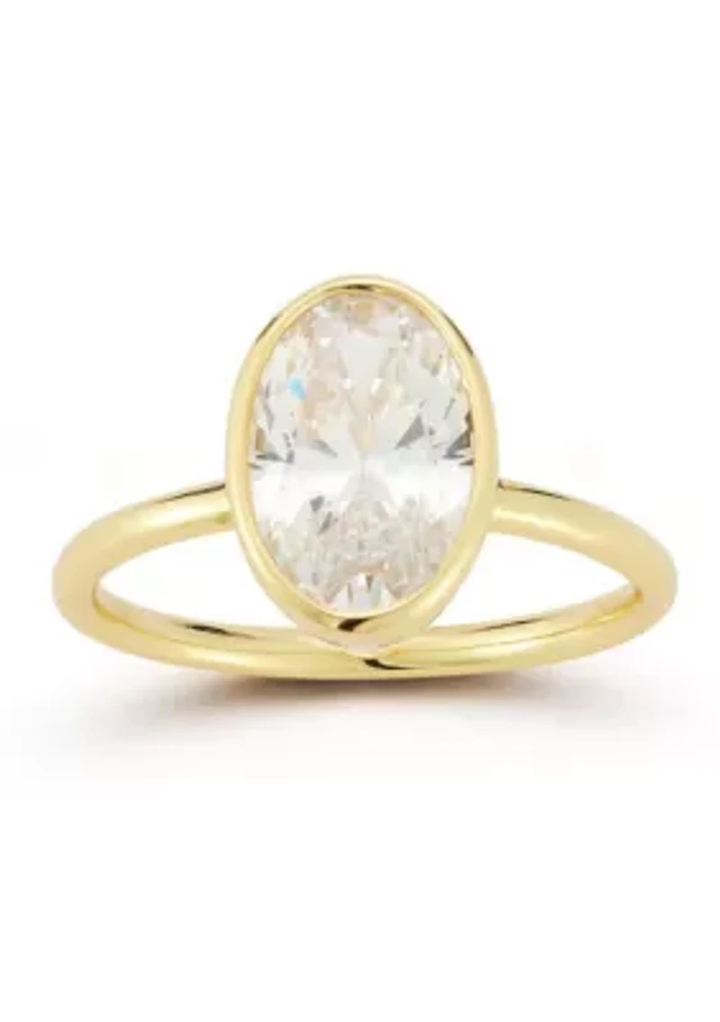 Sterling Silver Oval White Cubic Zirconia Solitaire Ring