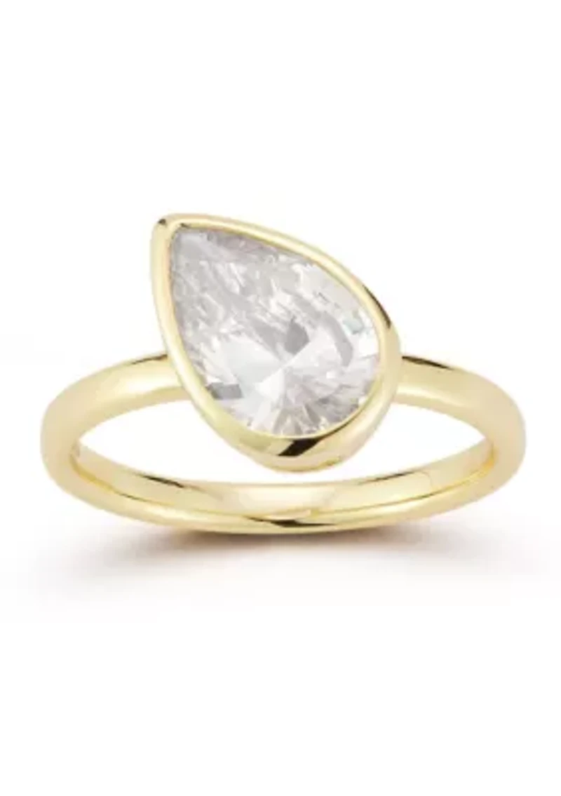 Sterling Silver Pear Shaped White Cubic Zirconia Solitaire Ring