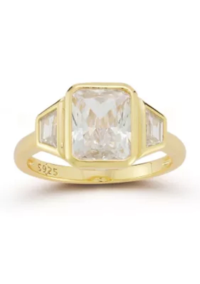 Sterling Silver Bezel Set White Cubic Zirconia 3-Stone Ring