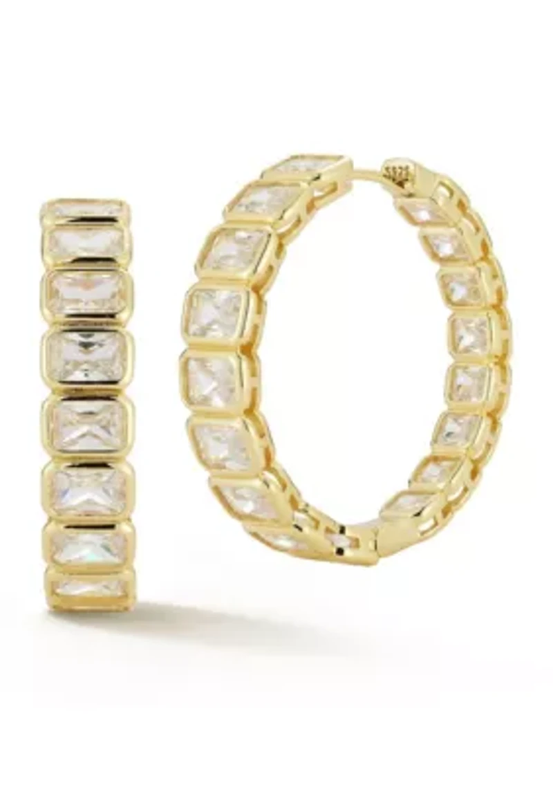 Sterling Silver Cubic Zirconia Inside Out Eternity Hoops