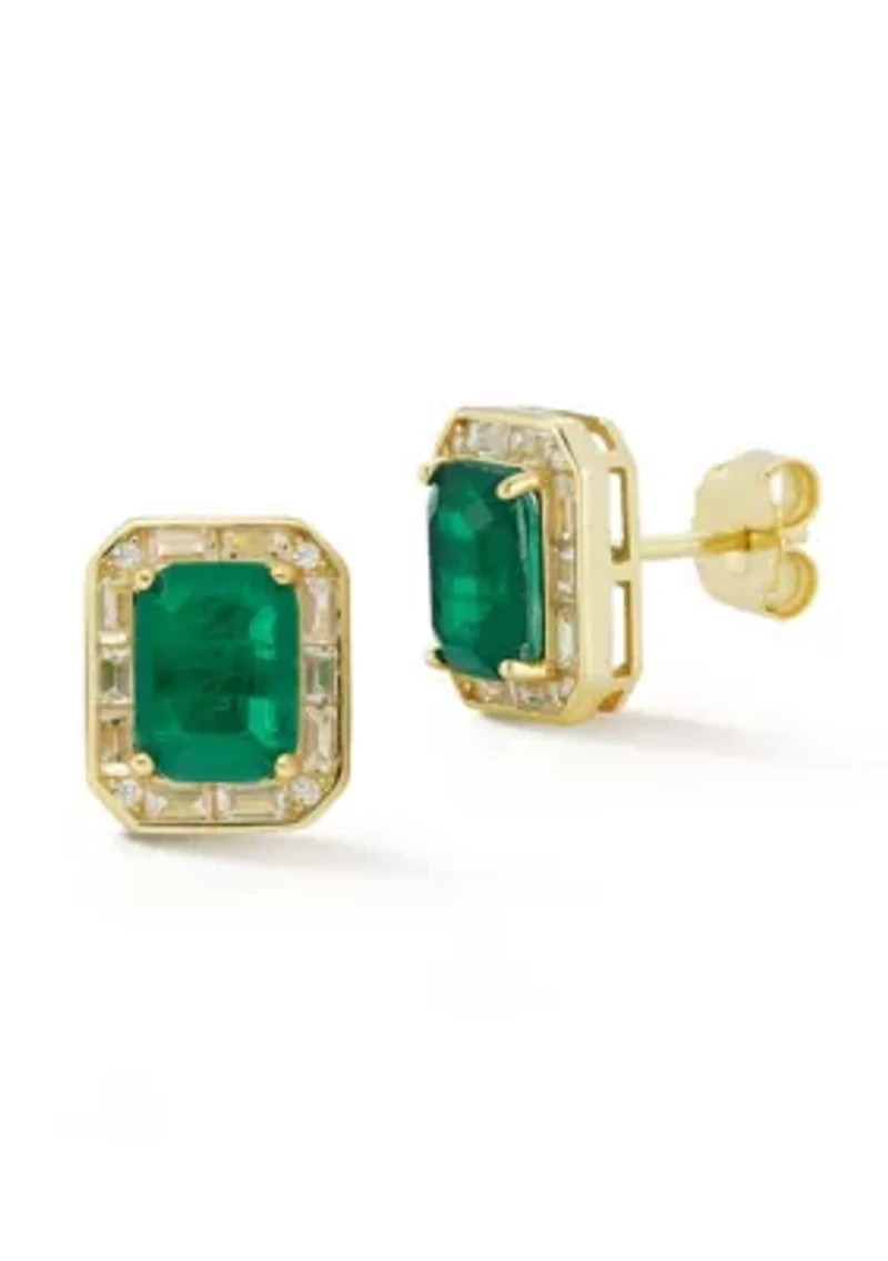 Sterling Silver Emerald Cut Studs with Cubic Zirconia