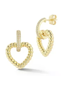 Sterling Silver Cubic Zirconia Twist Heart Dangle Earrings