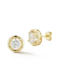 Sterling Silver Puffed Round Studs with Cubic Zirconia