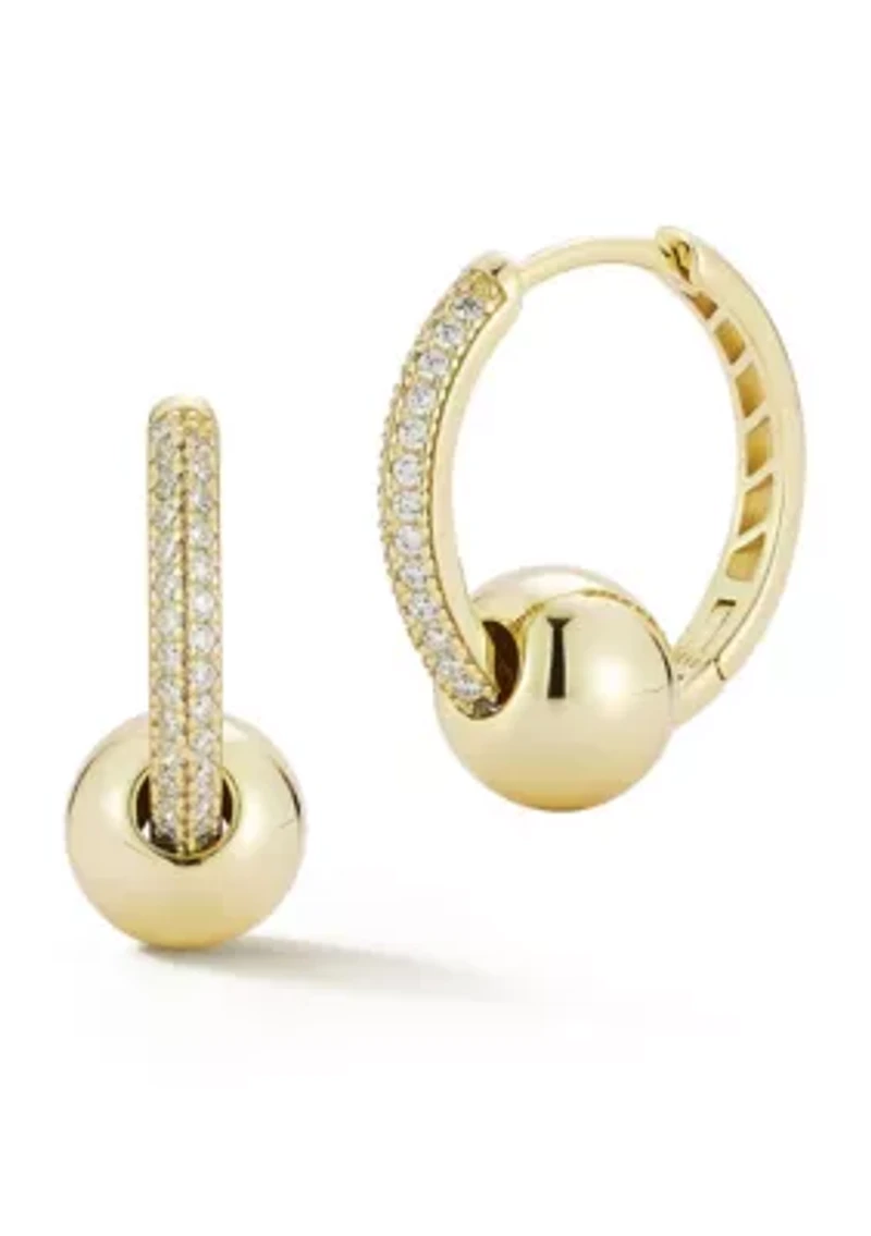 Sterling Silver Pave Hoop Ball Earrings with Cubic Zirconia