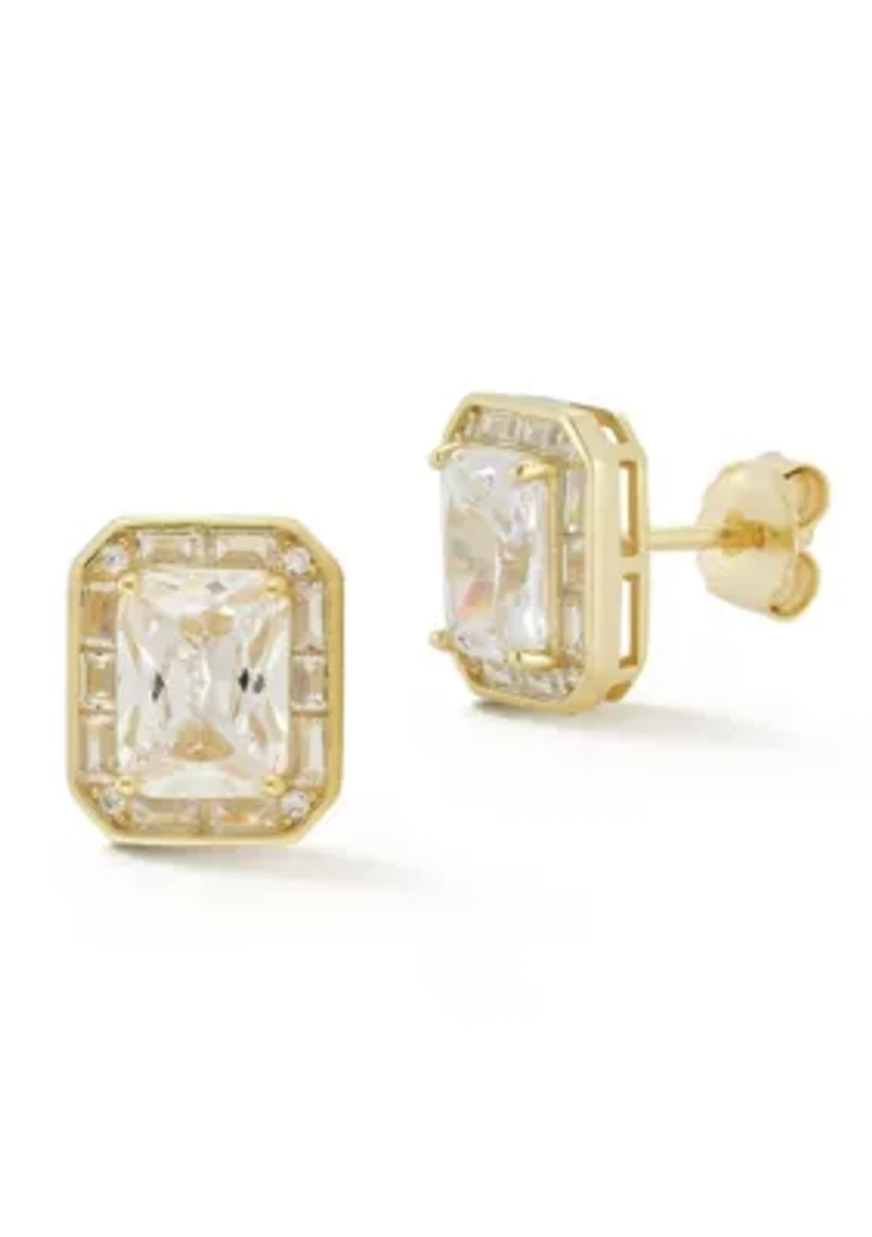 Sterling Silver Radiant Cut Cubic Zirconia Stud Earrings