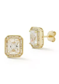 Sterling Silver Radiant Cut Cubic Zirconia Stud Earrings
