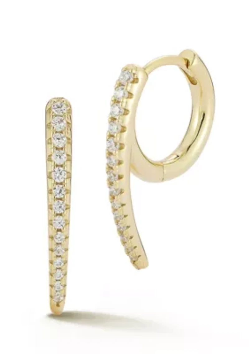 Sterling Silver Thin Pave Curved Huggie Earrings with Cubic Zirconia