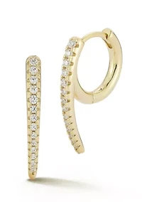 Sterling Silver Thin Pave Curved Huggie Earrings with Cubic Zirconia