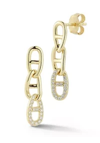 Sterling Silver Cubic Zirconia Triple Mariner Link Dangle Earrings