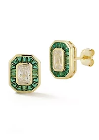 Sterling Silver White and Green Cubic Zirconia Stud Earrings