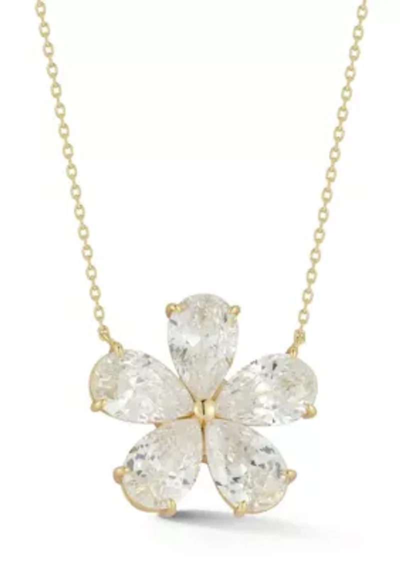 Sterling Silver Cubic Zirconia Statement Flower Pendant Necklace