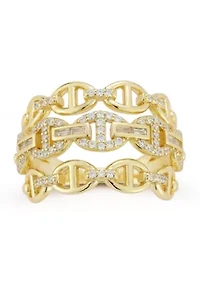 Sterling Silver Cubic Zirconia Triple Mariner Row Ring