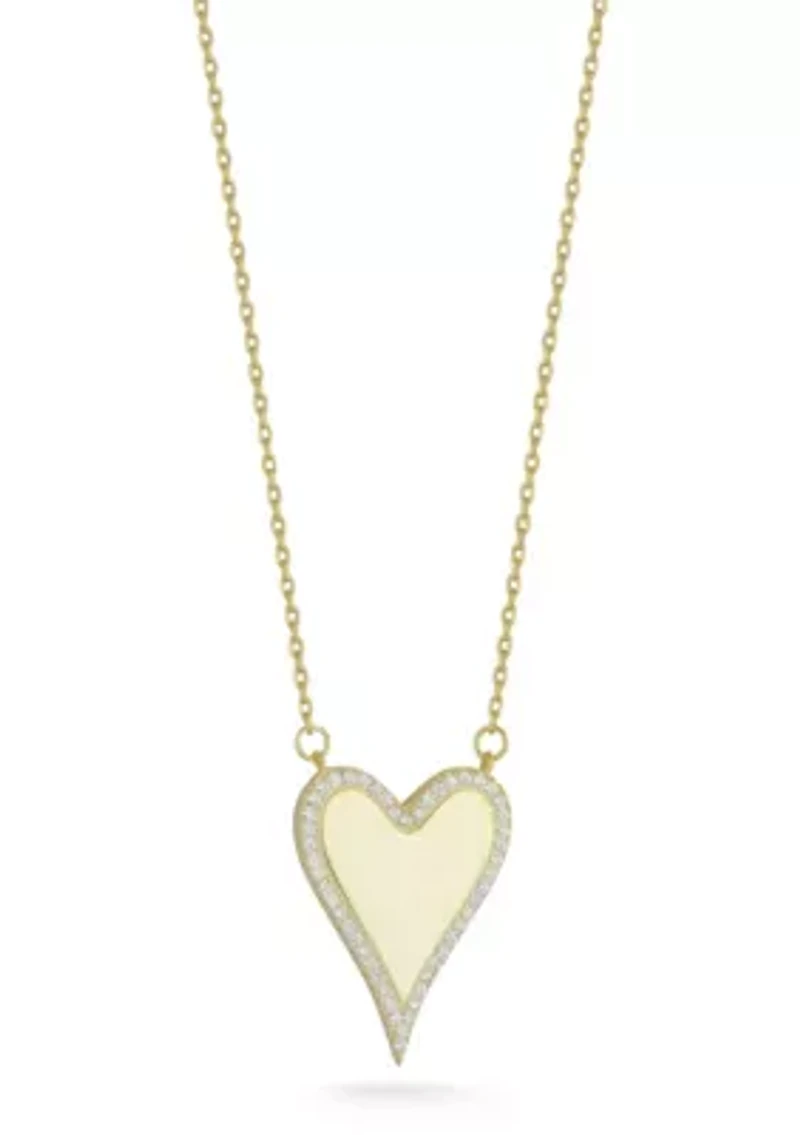 Sterling Silver Cubic Zirconia Halo Heart Pendant Necklace